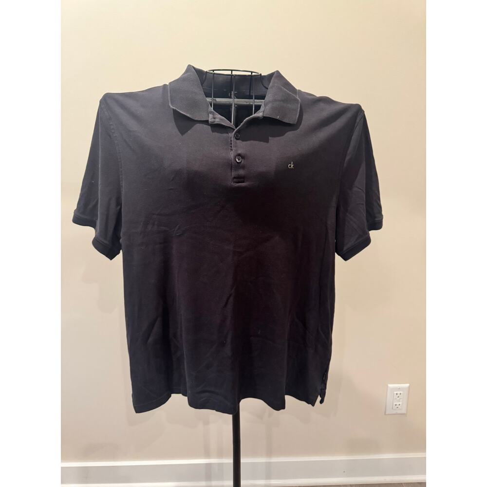 Calvin Klein Polo Shirt Black L Classic Short Sleeve Cotton CK Logo